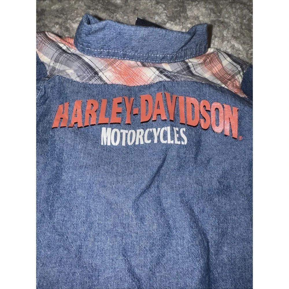 Harley Davidson Romper One Piece Boys 6-9 Months 6M/9M Blur Chambray Coverall
